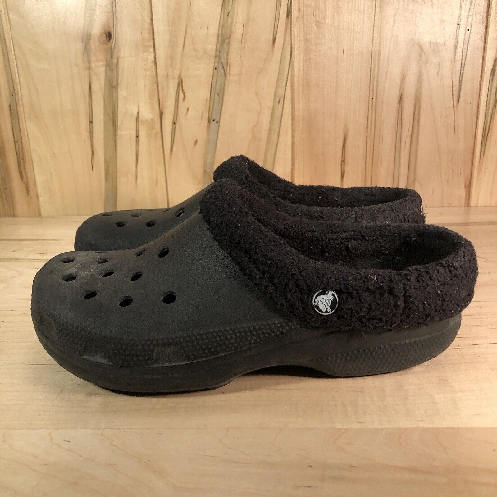 Crocs Classic Fur Lined Clogs Men's 8 Black Comfort Slip On Casual Shoes 203591